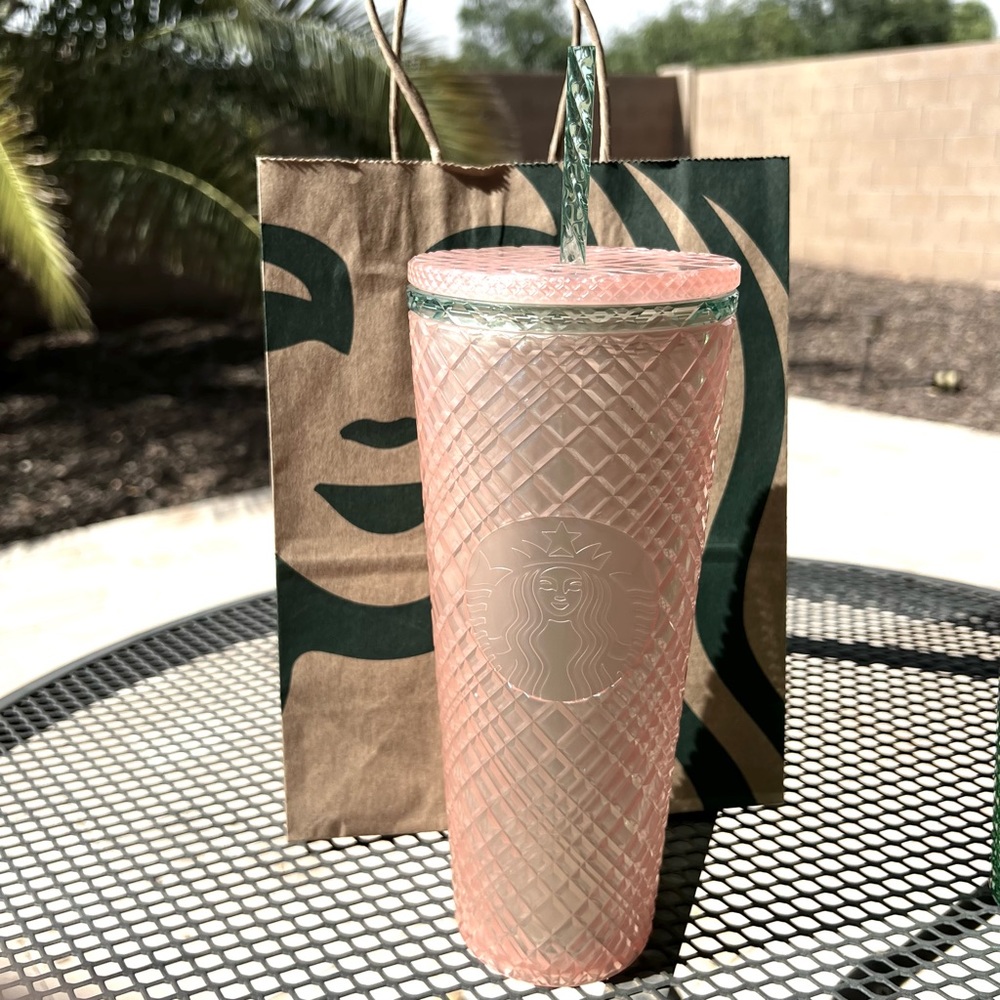 Starbucks Pretty Pink and Turquoise Venti Cold Cup Tumbler 24oz NEW
